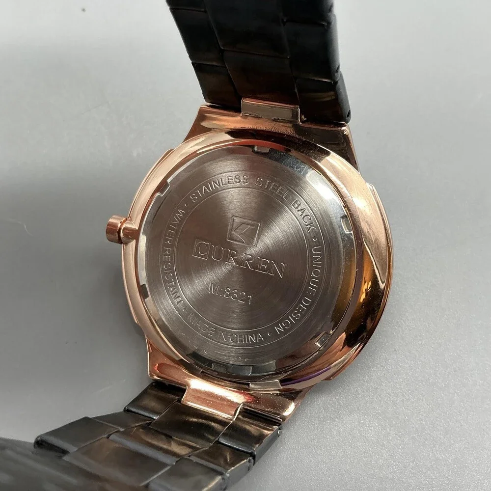 Curren M-8321 Mens Watch 42mm Blue Dial Bracelet Rose Gold Tone New Battery 8.5
